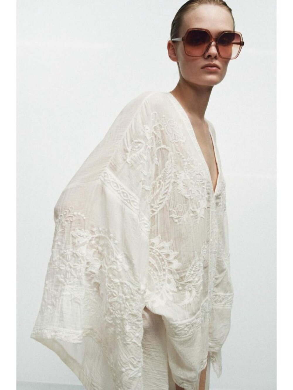 ZARA ZW COLLECTION EMBROIDERED CAPE BLOUSE